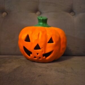 Vintage Earthenware Halloween Pumpkin Jack O'Lantern Ceramic Votive 1986